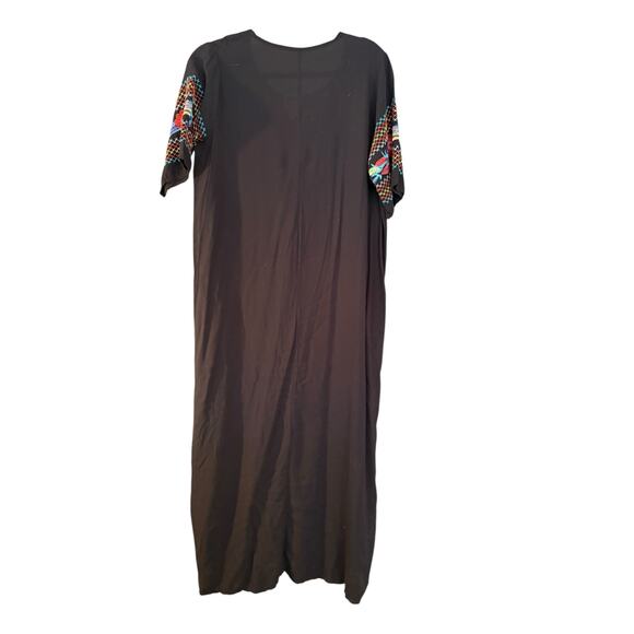 Woman’s Embroidered Kaftan Dress Black ONE SZ 100% Cotton Lightweight Boho Mumu - Picture 5 of 8